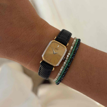 Seiko Vintage Tank: Ladies Watch 80s Two-Tone Golden Dial Cabochon Crown