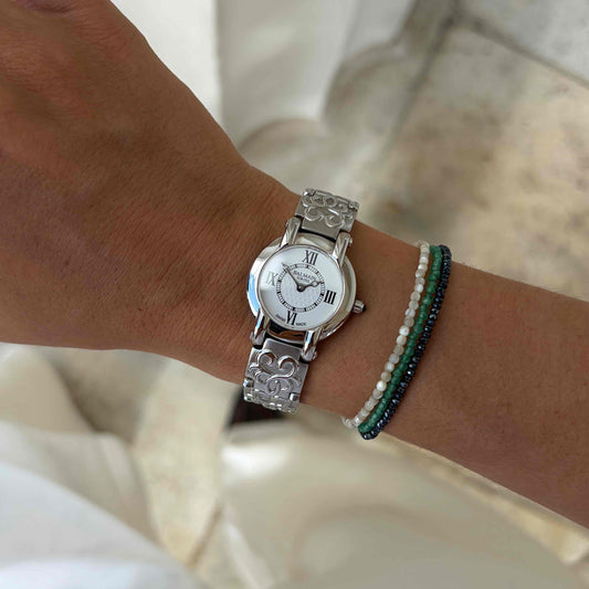 Balmain Ladies Watch: Vintage 90s Cabochon Crown White Roman Dial - NOS