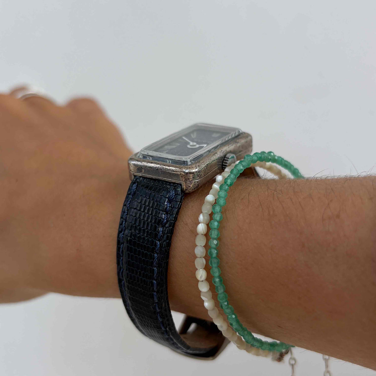 Vintage Gucci 842: Ladies Tank Watch 70s Solid Silver Sparkling Blue Stone Dial