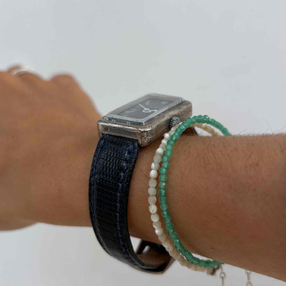 Vintage Gucci 842: Ladies Tank Watch 70s Solid Silver Sparkling Blue Stone Dial
