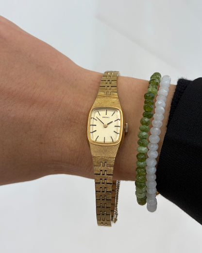 Seiko Cocktail Tank: Ladies Vintage 70s Structured Linen Dial Mechanical