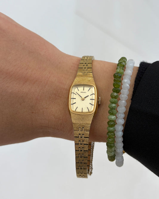 Seiko Cocktail Tank: Ladies Vintage 70s Structured Linen Dial Mechanical