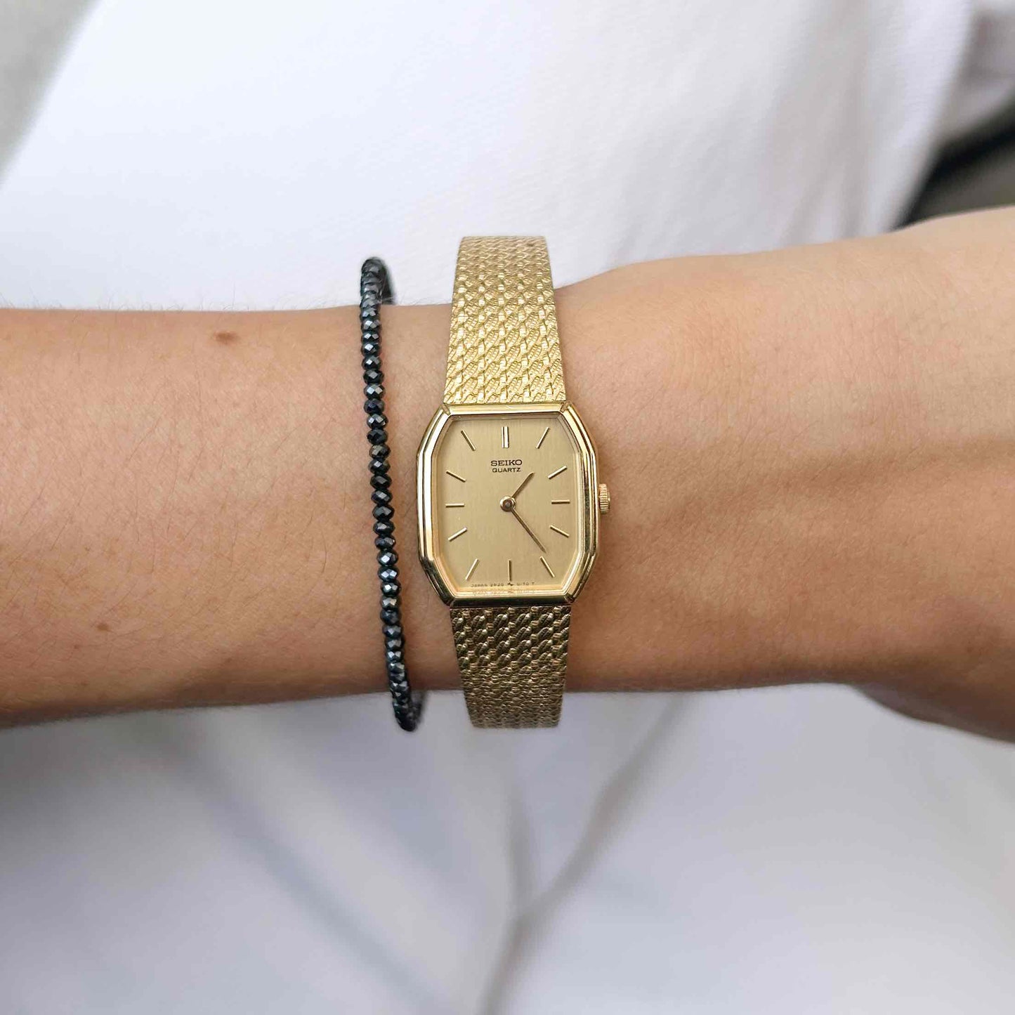 Seiko Cocktail Watch: Vintage Ladies 80s Golden with Champagne Dial