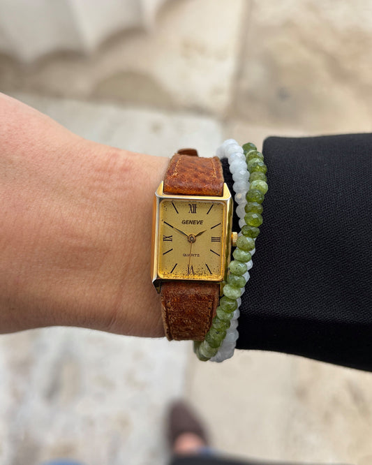 Geneve Tank Watch: Vintage Dainty Ladies 90s Golden Classic Roman Numerals