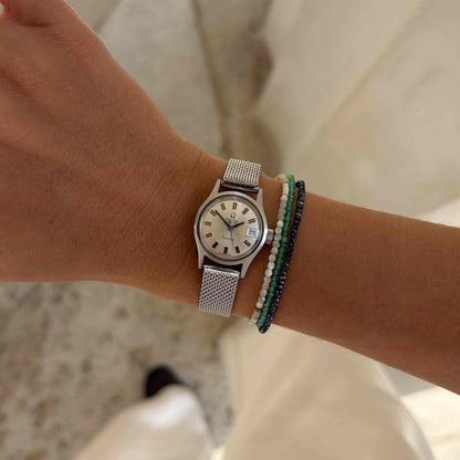 Omega Geneve Dainty: Ladies 70s Silver Automatic Sunburst Dial with Box