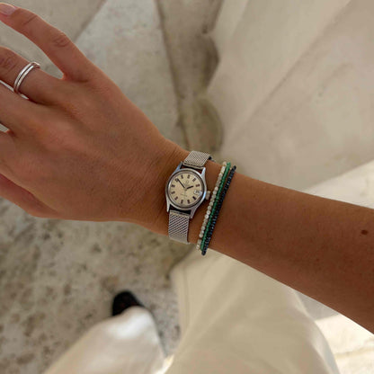 Omega Geneve Dainty: Ladies 70s Silver Automatic Sunburst Dial with Box