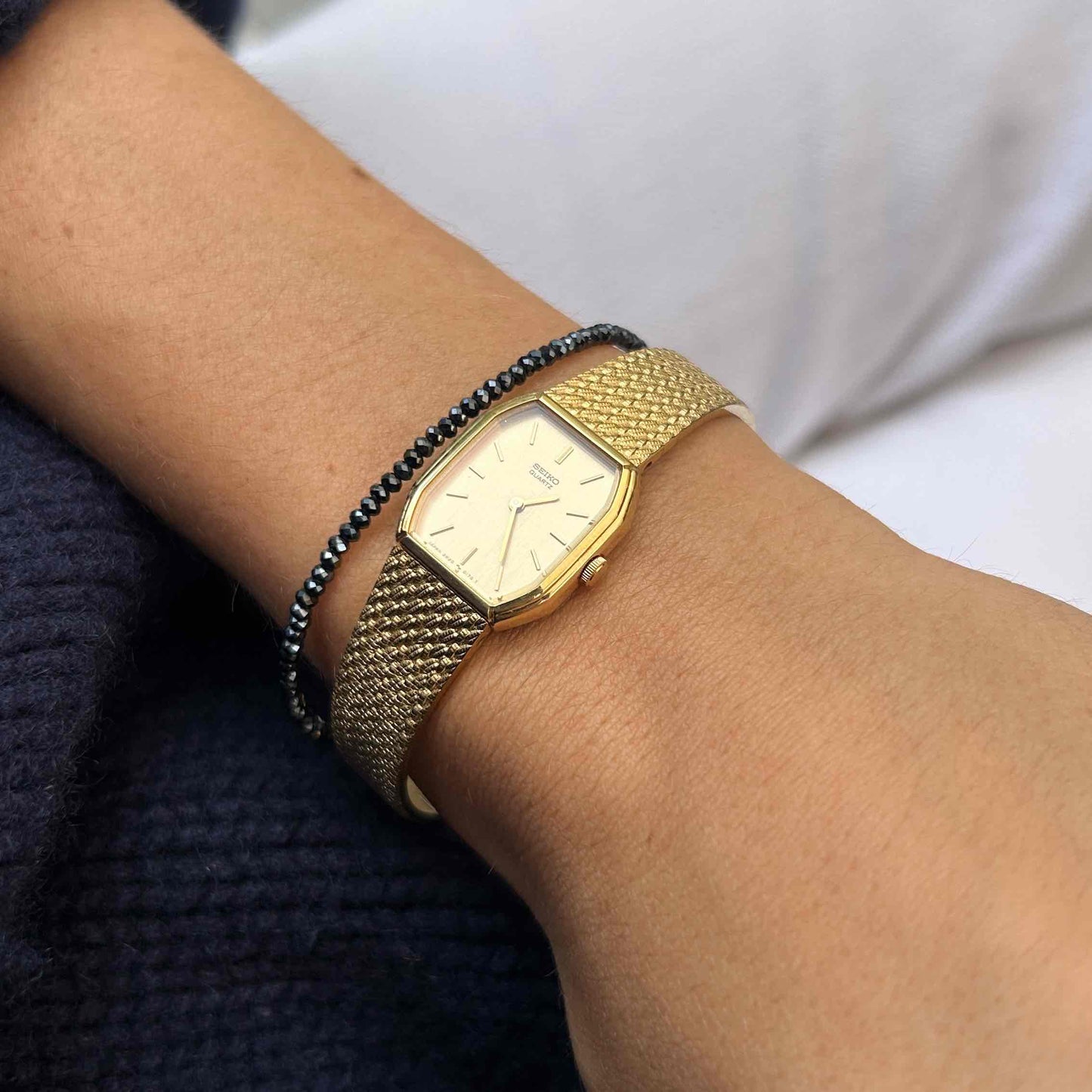 Seiko Cocktail Watch: Vintage Ladies 80s Golden with Champagne Dial