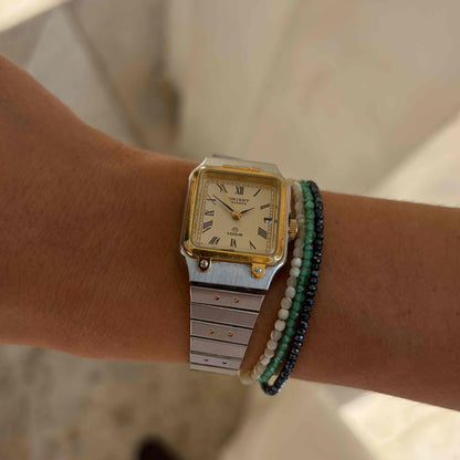 Orient Tank Watch: Ladies Vintage 80s Champagne Dial Two-Tone Bracelet