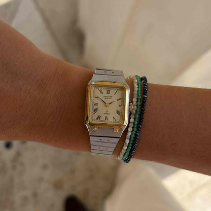 Orient Tank Watch: Ladies Vintage 80s Champagne Dial Two-Tone Bracelet