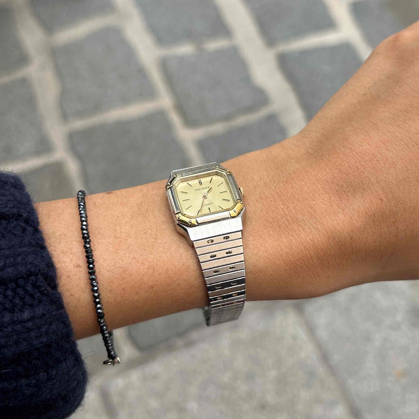 Orient Vintage Watch: Ladies 80s Golden Two Tone Rectangular Style