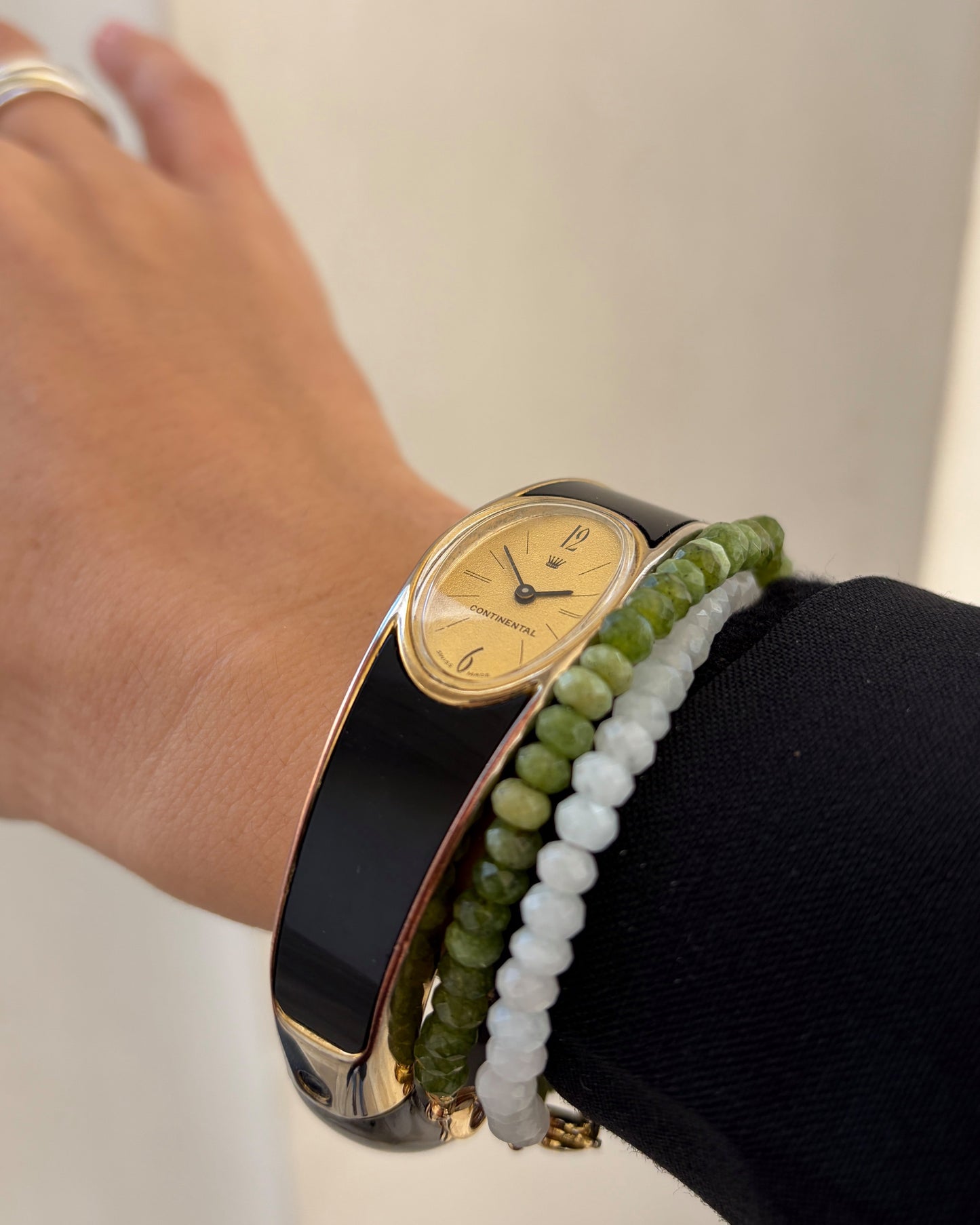 Continental Bangle Watch: Vintage Ladies 70s Golden Mechanical with Sparkling Gold Dial