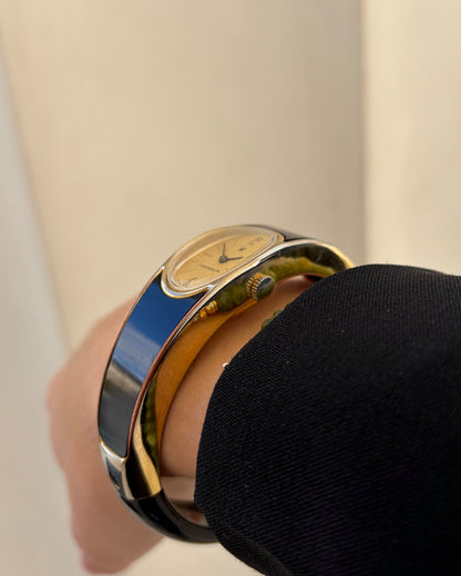 Continental Bangle Watch: Vintage Ladies 70s Golden Mechanical with Sparkling Gold Dial