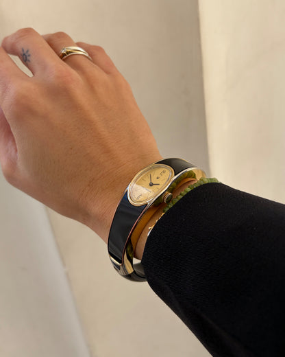 Continental Bangle Watch: Vintage Ladies 70s Golden Mechanical with Sparkling Gold Dial