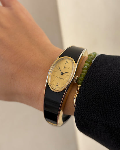 Continental Bangle Watch: Vintage Ladies 70s Golden Mechanical with Sparkling Gold Dial
