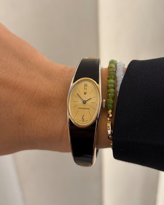 Continental Bangle Watch: Vintage Ladies 70s Golden Mechanical with Sparkling Gold Dial