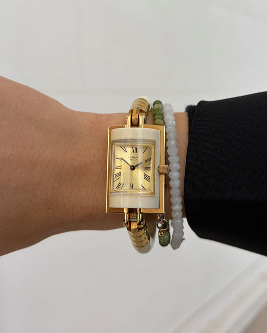Lonlay Bangle Watch: Vintage Ladies 70s Golden Mechanical with Sunburst Gold Dial
