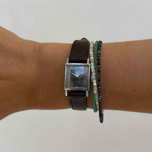 Godiva Tank Watch: Ladies 60s Mechanical Gray Sunburst Dial