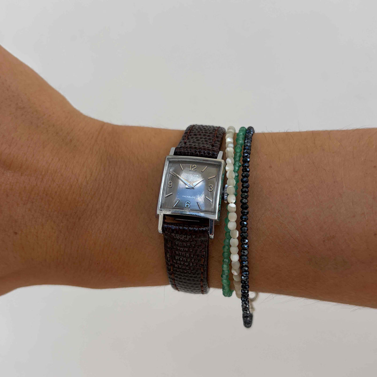 Godiva Tank Watch: Ladies 60s Mechanical Gray Sunburst Dial