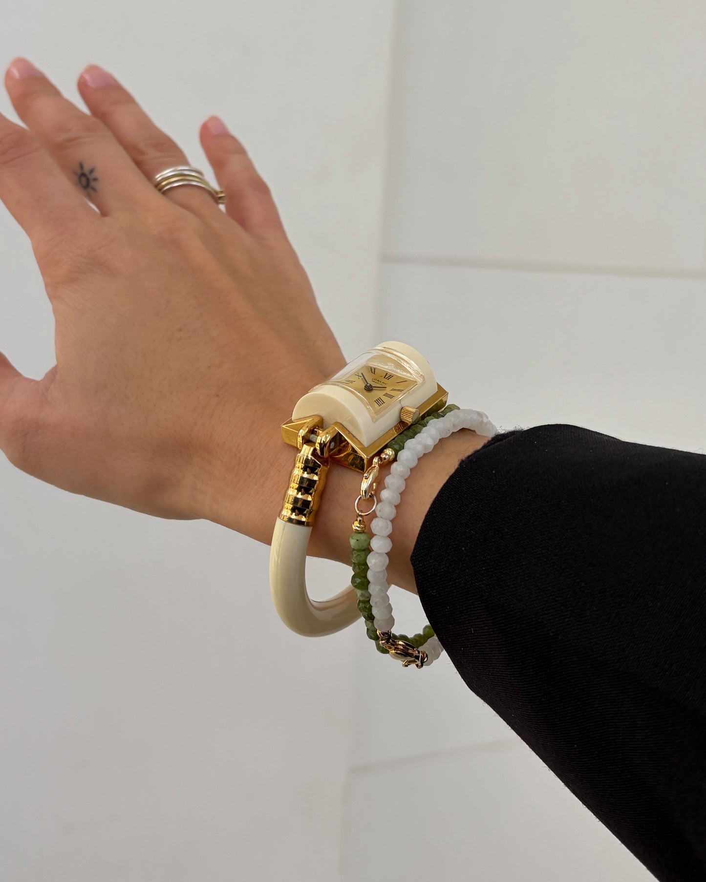 Lonlay Bangle Watch: Vintage Ladies 70s Golden Mechanical with Sunburst Gold Dial