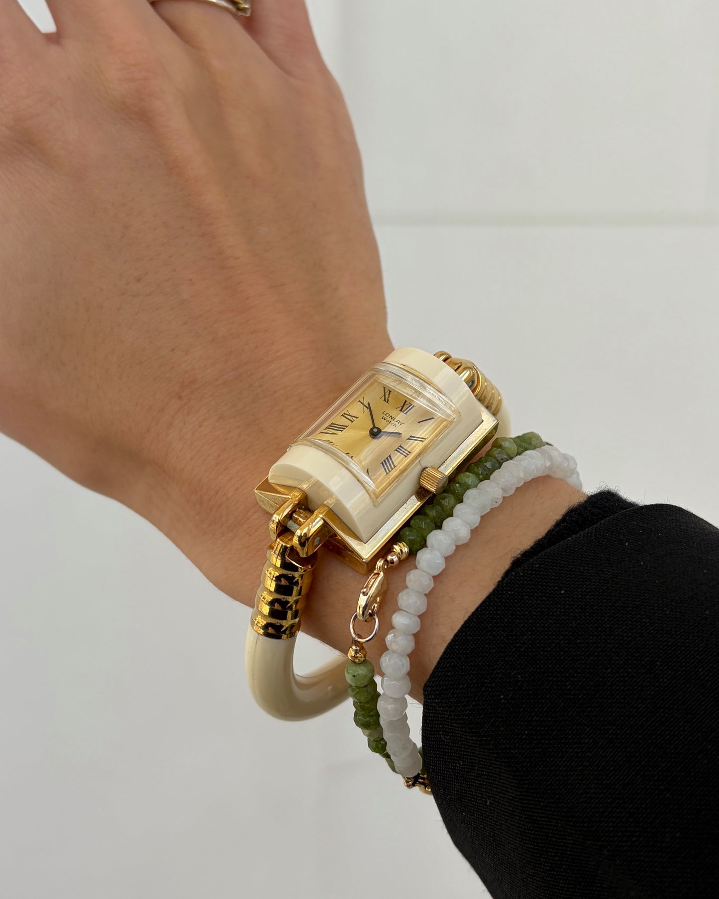 Lonlay Bangle Watch: Vintage Ladies 70s Golden Mechanical with Sunburst Gold Dial