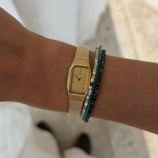 Seiko Cocktail Watch: 80s Dainty Ladies Golden Rectangular Style