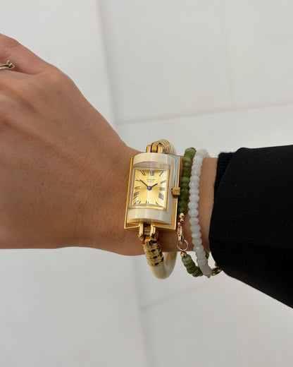 Lonlay Bangle Watch: Vintage Ladies 70s Golden Mechanical with Sunburst Gold Dial