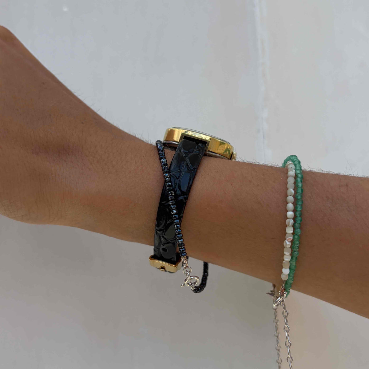 Nivada Dainty Watch: Ladies 70s Golden Emerald Dial Mechanical
