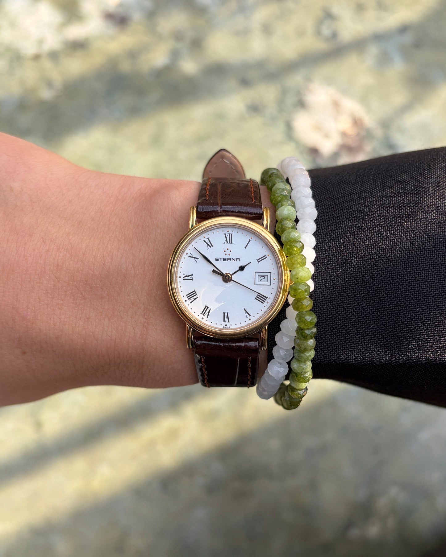 Eterna Vintage Watch: Ladies 90s Gold with White Roman Dial