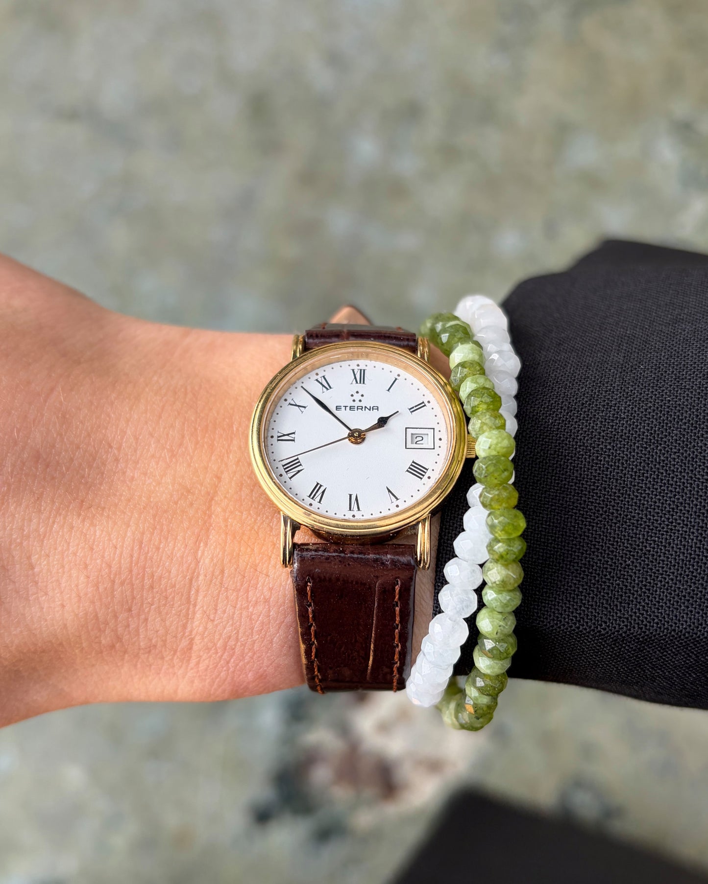 Eterna Vintage Watch: Ladies 90s Gold with White Roman Dial