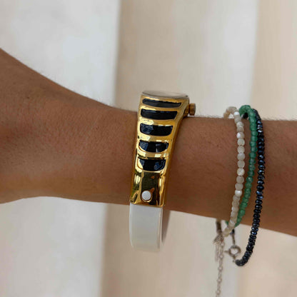 Yves Renaud Bangle Watch: Vintage Ladies 70s Golden with Black Dial