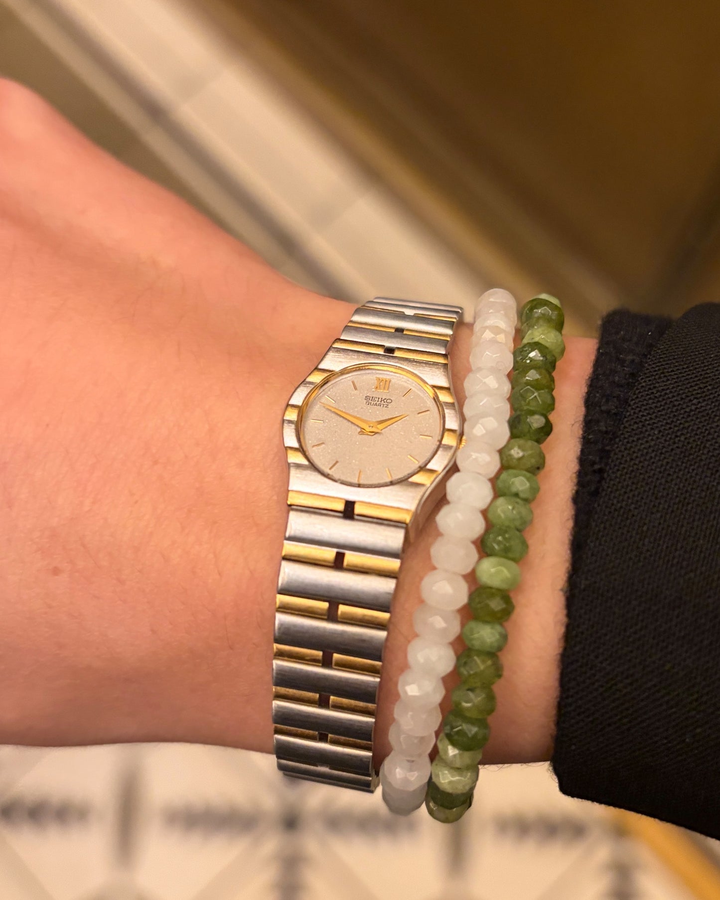 Seiko Cocktail Watch: Ladies Dainty Vintage 90s Gray Sparkle Dial - NOS