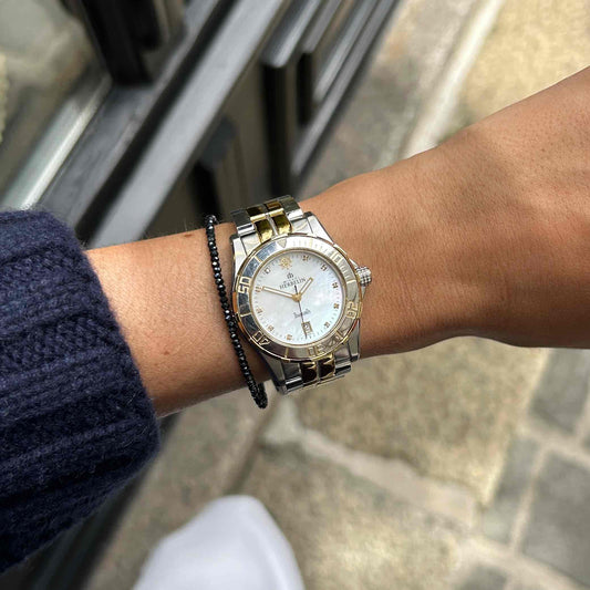 Michel Herbelin Newport: Vintage Ladies 00s Gold Two-Tone Diamond Mother of Pearl Dial