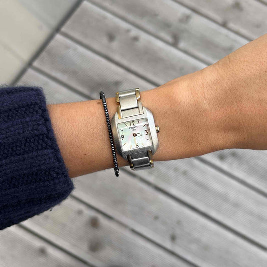 Tissot Vintage Tank Style: Ladies 90s Mother of Pearl Dial Two Tone