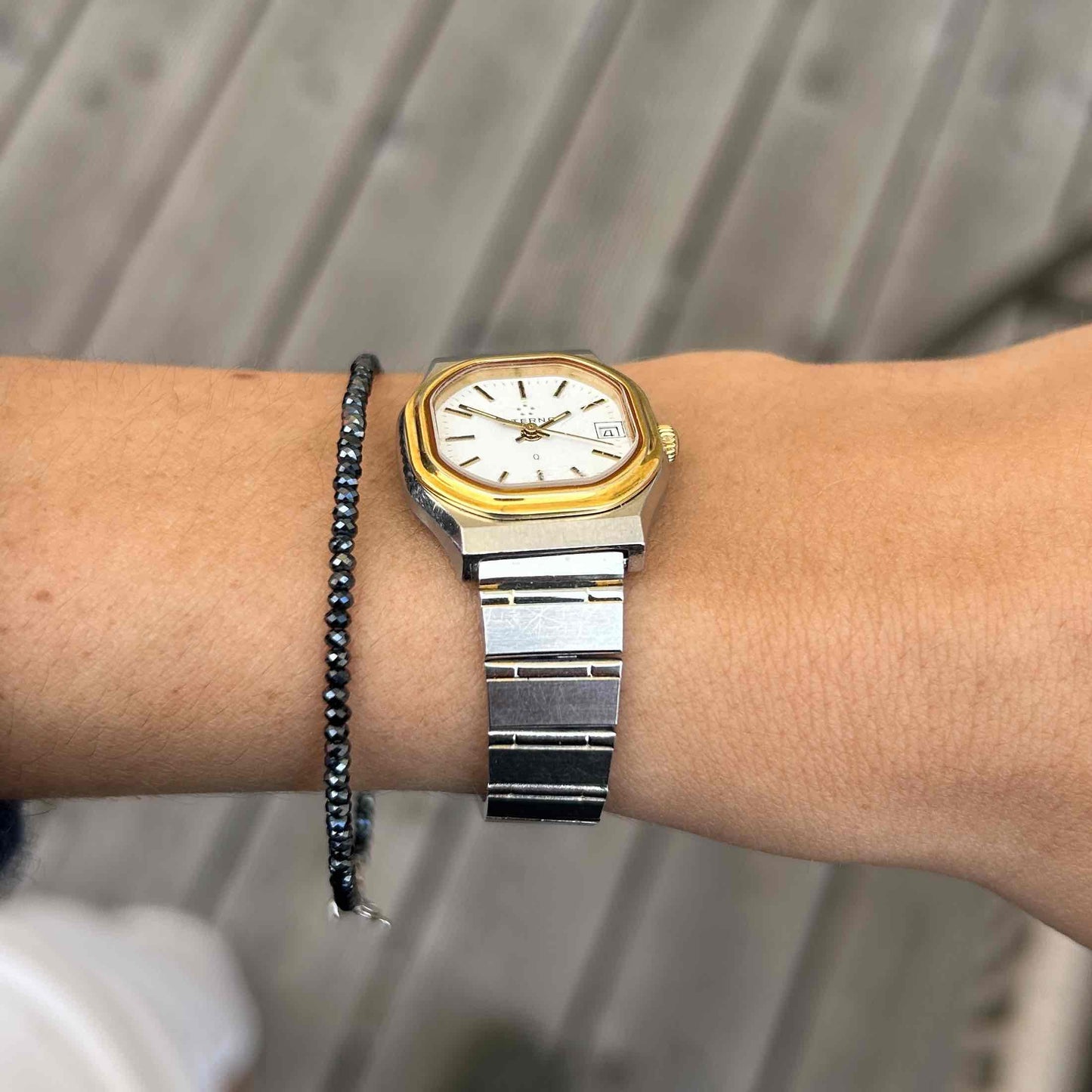 Eterna Vintage Tank Style: Ladies 80s White Dial Two Tone