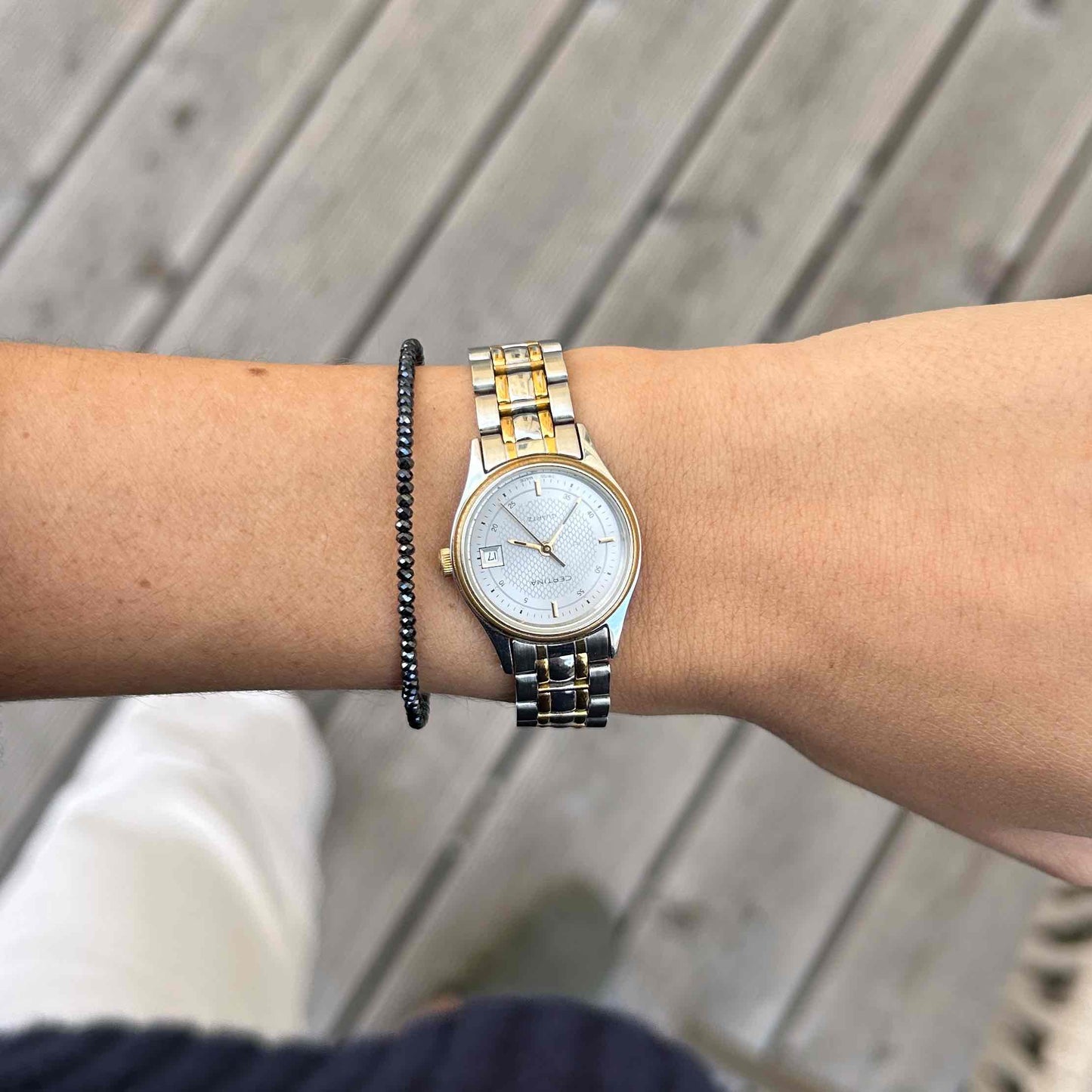Certina Vintage Watch: Ladies 90s Two Tone Gray Structured Dial