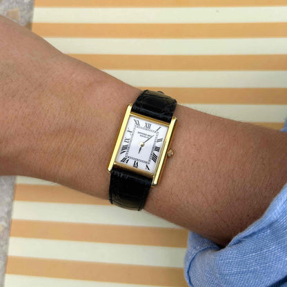Raymond Weil Tank: Vintage Ladies Watch 90s Golden Rectangular Style Roman Numerals