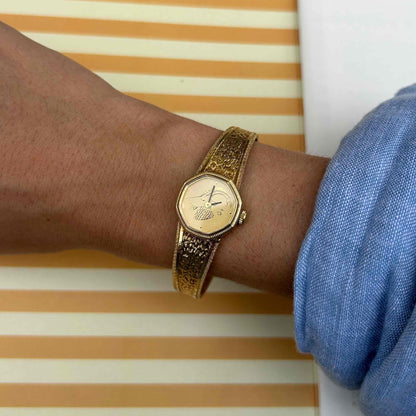 Zodiac Sign Capricorn Watch : Ladies 70s Gold Swiss Made Mechanical White Dial