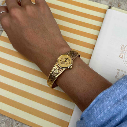 Zodiac Sign Capricorn Watch : Ladies 70s Gold Swiss Made Mechanical White Dial