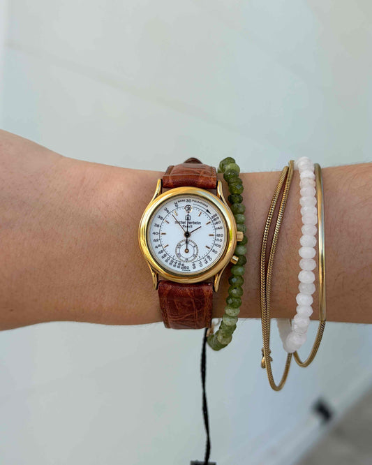 Michel Herbelin Watch: Vintage Ladies 90s Golden White Pulsometer Chronograph - NOS