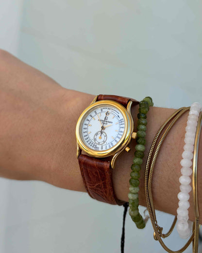 Michel Herbelin Watch: Vintage Ladies 90s Golden White Pulsometer Chronograph - NOS