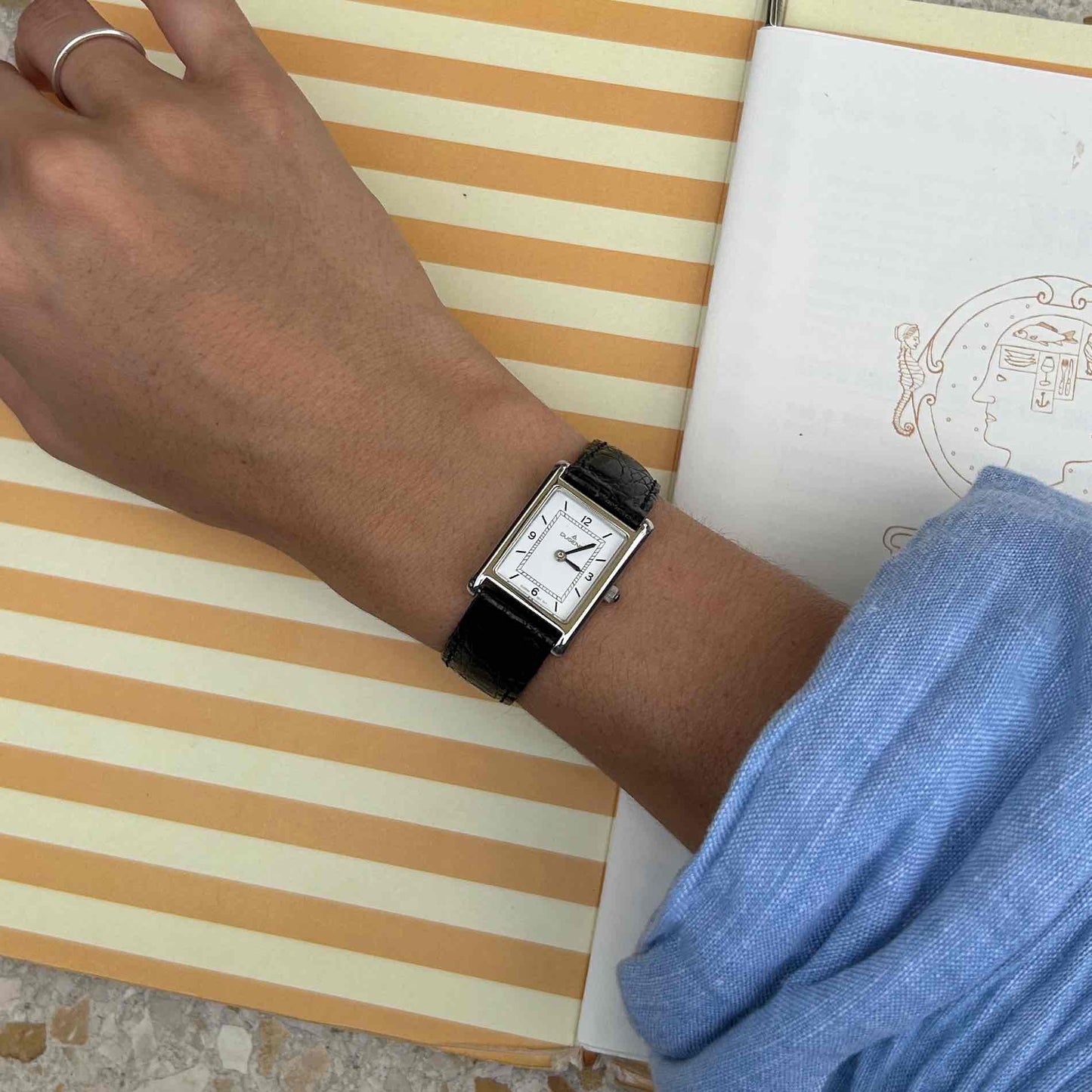 Dugena Tank: Vintage Ladies Watch 00s Silver Rectangular Style White Dial