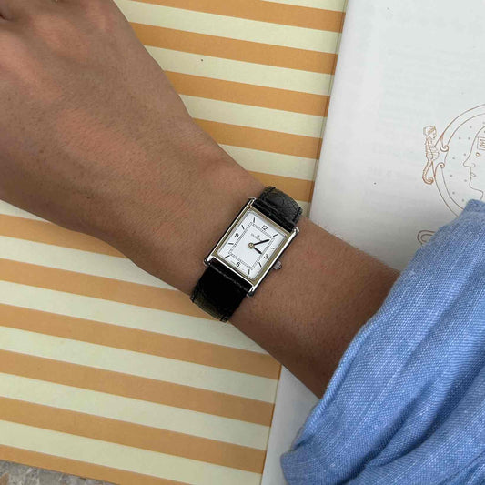 Dugena Tank: Vintage Ladies Watch 00s Silver Rectangular Style White Dial