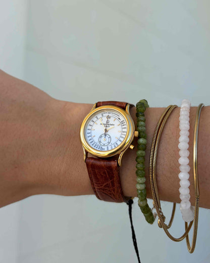 Michel Herbelin Watch: Vintage Ladies 90s Golden White Pulsometer Chronograph - NOS