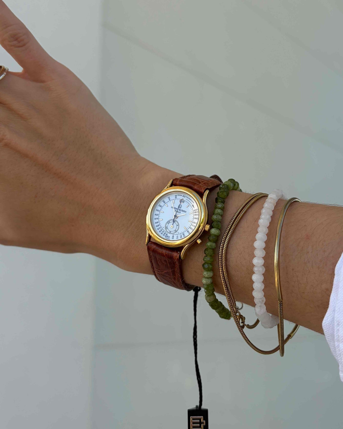 Michel Herbelin Watch: Vintage Ladies 90s Golden White Pulsometer Chronograph - NOS