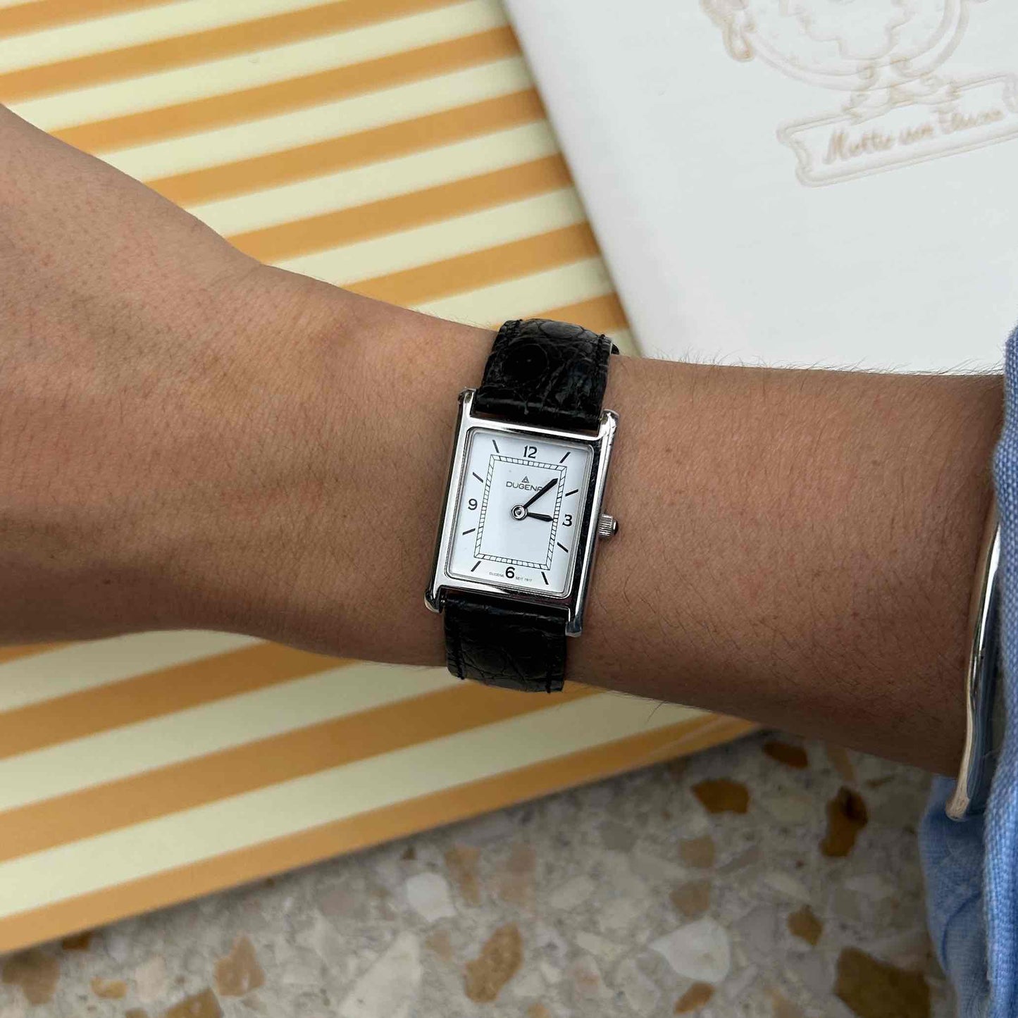 Dugena Tank: Vintage Ladies Watch 00s Silver Rectangular Style White Dial