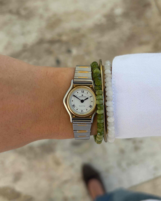 Junghans Vintage Watch: Ladies 80s Two-Tone Gold White Roman Dial