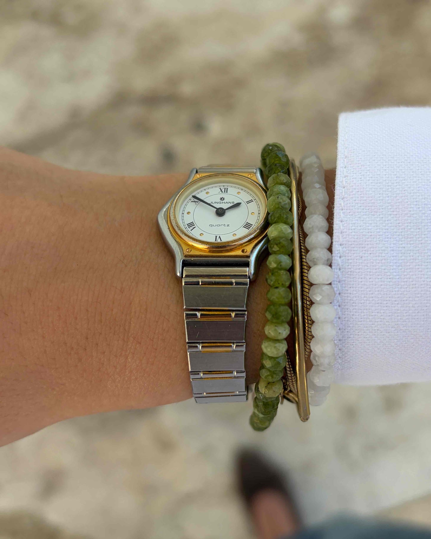 Junghans Vintage Watch: Ladies 80s Two-Tone Gold White Roman Dial