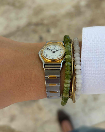 Junghans Vintage Watch: Ladies 80s Two-Tone Gold White Roman Dial