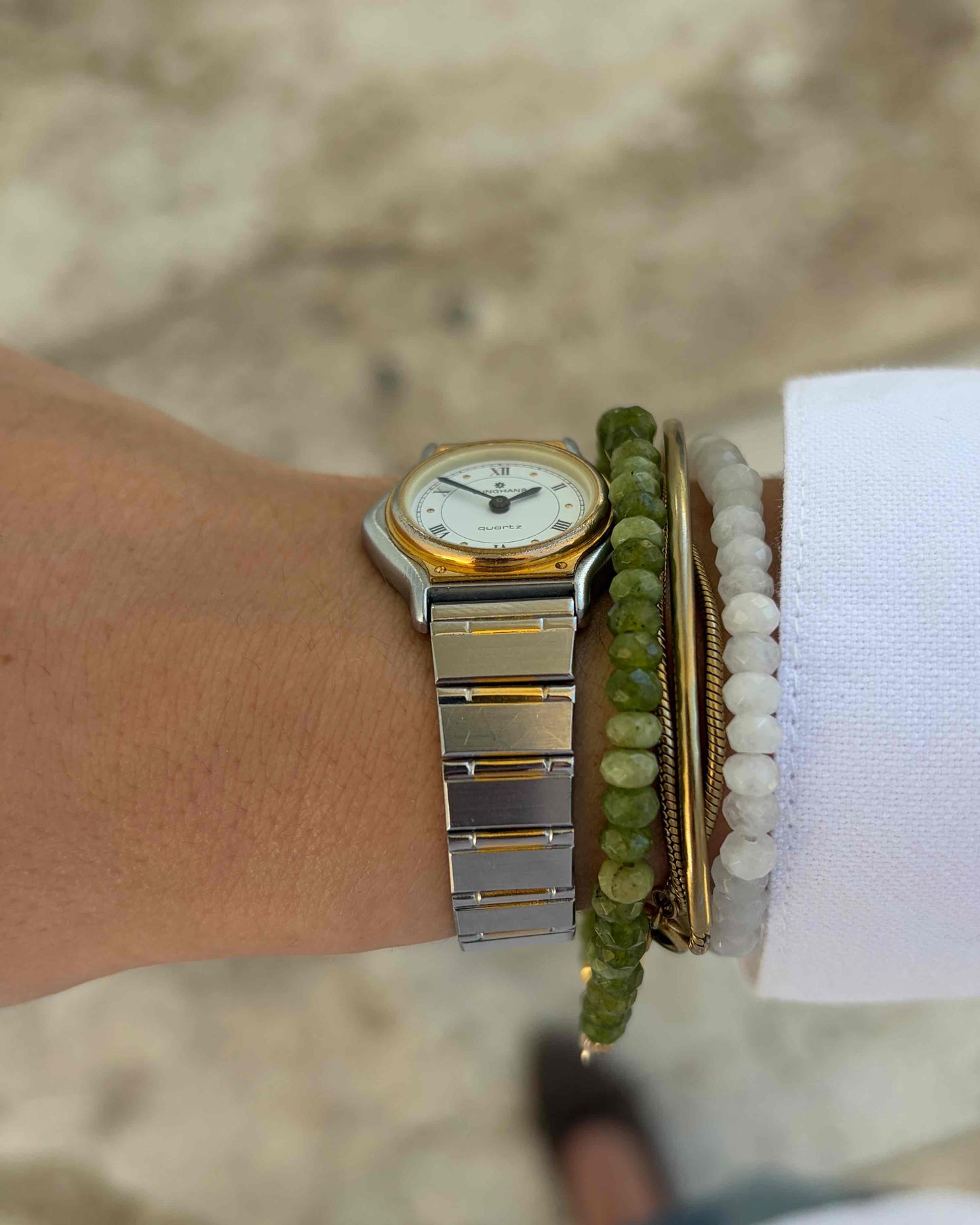 Junghans Vintage Watch: Ladies 80s Two-Tone Gold White Roman Dial