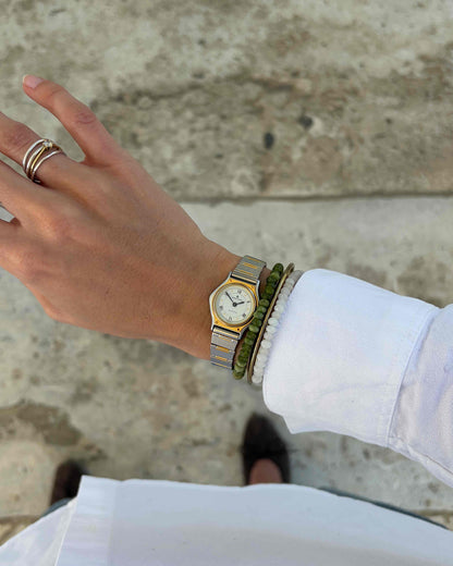 Junghans Vintage Watch: Ladies 80s Two-Tone Gold White Roman Dial